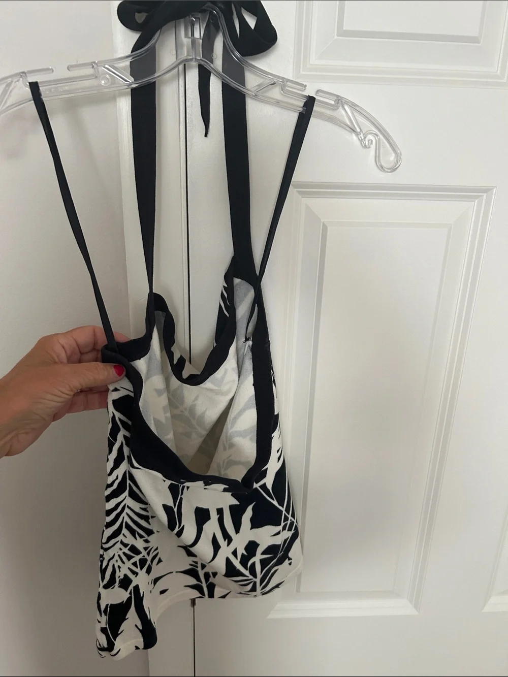 Black & White Tropical Print One-Piece Halter Top
